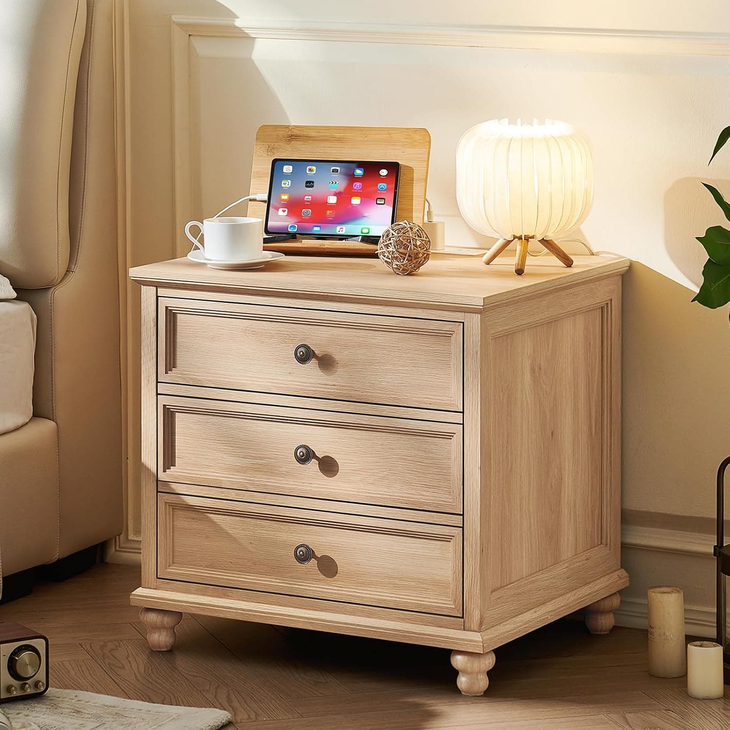 Joaxswe Farmhouse Nightstand with Charging Station, an Amazon alternative