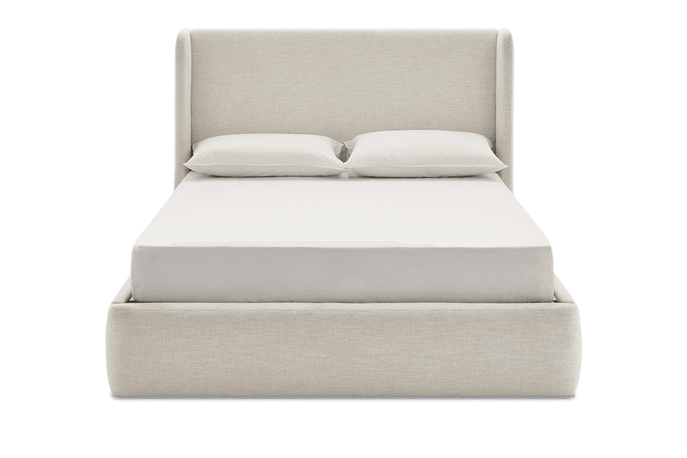 Castlery Dalton storage bed with a cream wingback headboard