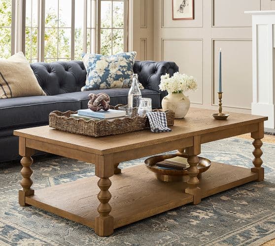 Chris Loves Julia Stacked Ball Coffee Table (60.5") styled in a living room