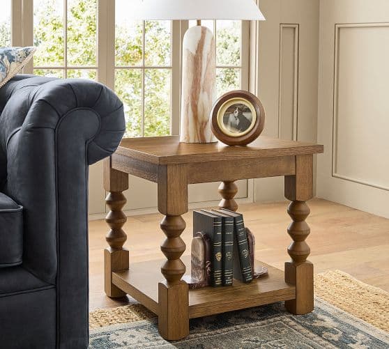 Chris Loves Julia Stacked Ball Side Table (22") styled in a living room
