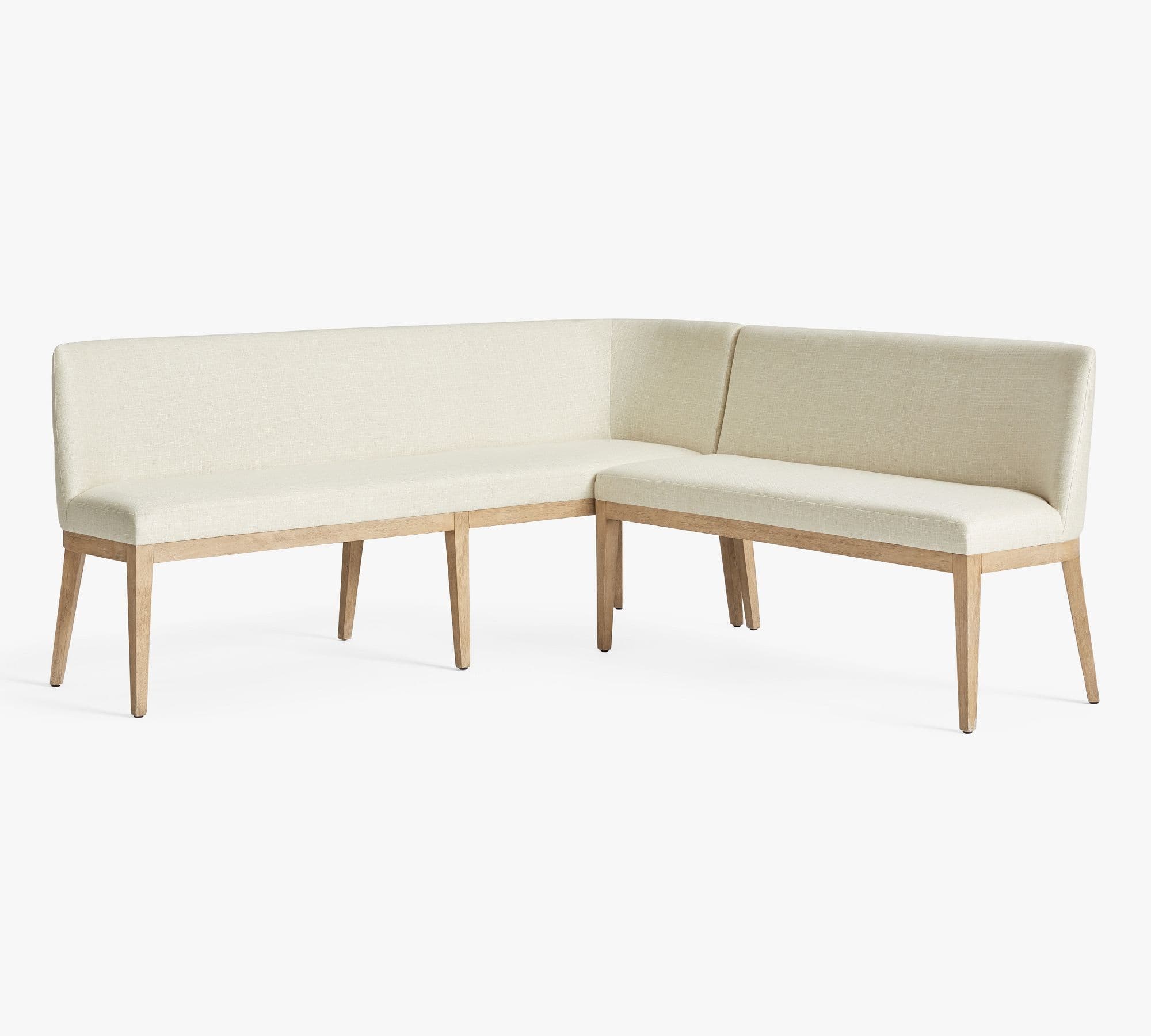 Pottery Barn Layton Upholstered Banquette styled in a dining room