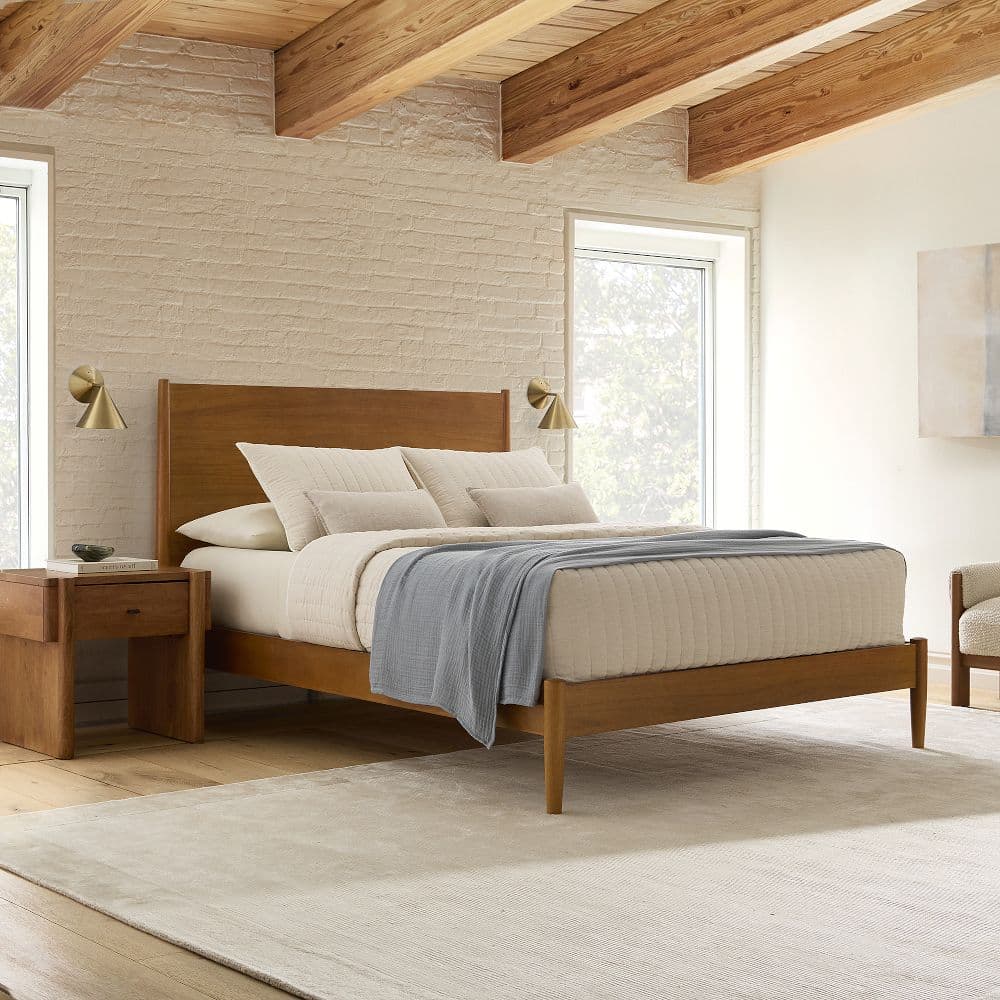 West Elm Mid-Century Bed styled in a bedroom