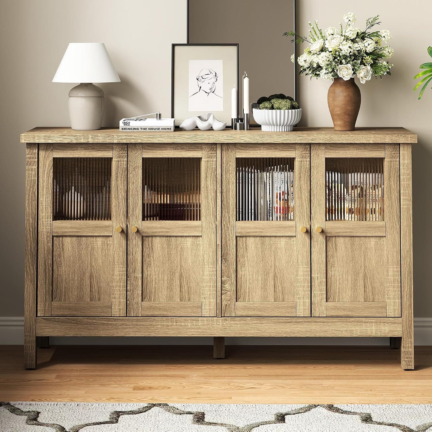 RoyalCraft Modern Sideboard with 4 Doors (Natural)
