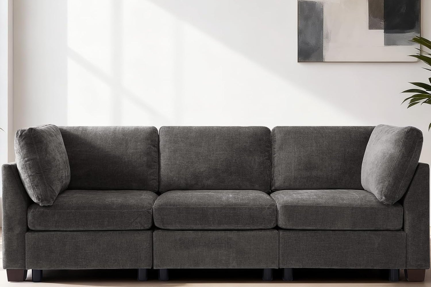 EDILLY 94" Three-Seat Modular Sofa, Grey - Image 1